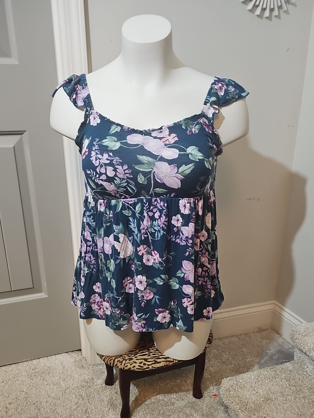 Torrid Legion Blue & Lavender Floral Tie-Shoulder Babydoll Camisole